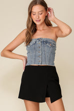 Load image into Gallery viewer, Strapless Denim Button Crop
