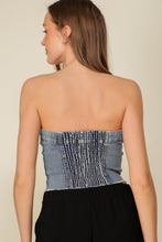 Load image into Gallery viewer, Strapless Denim Button Crop
