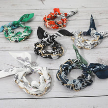 Load image into Gallery viewer, Metal Interlocking Ring Fabric Bandana Scarf Adjustable Bracelet
