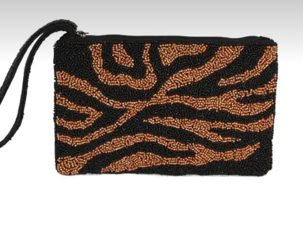 Beaded Zebra Wristlet
