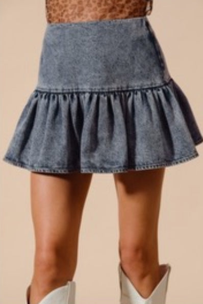 Denim Ruffle Mini Skirt