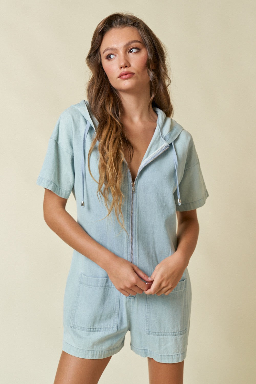 Denim Hooded Romper