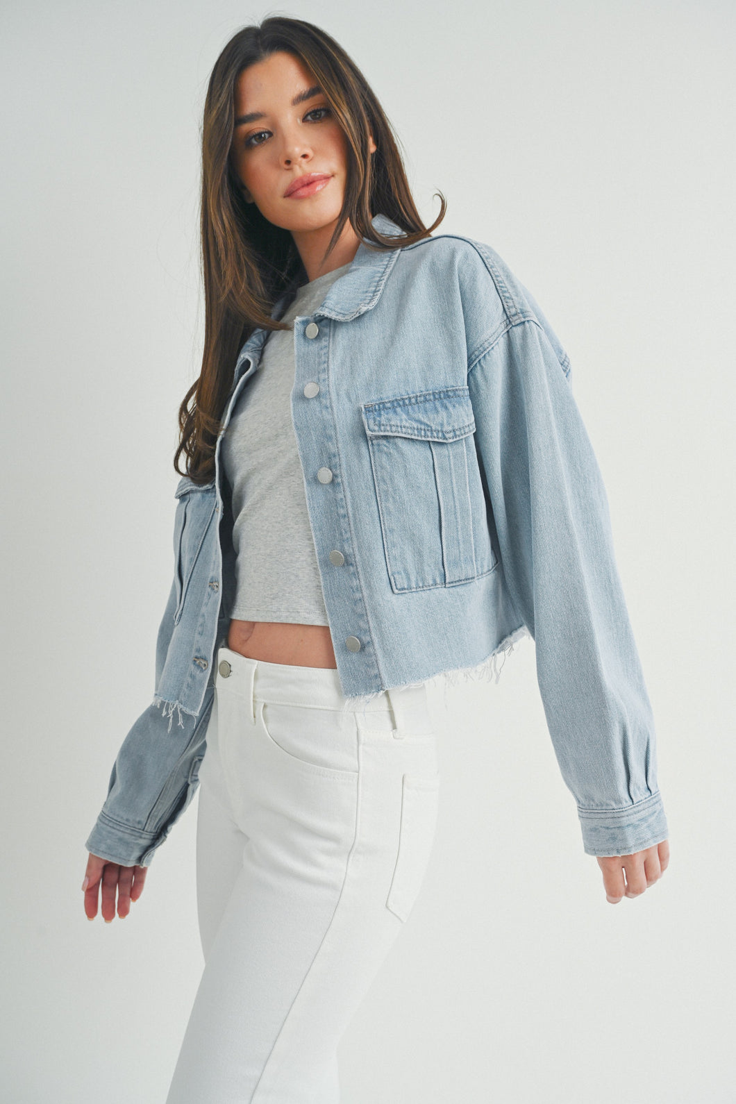 Cropped Cargo Denim Jacket