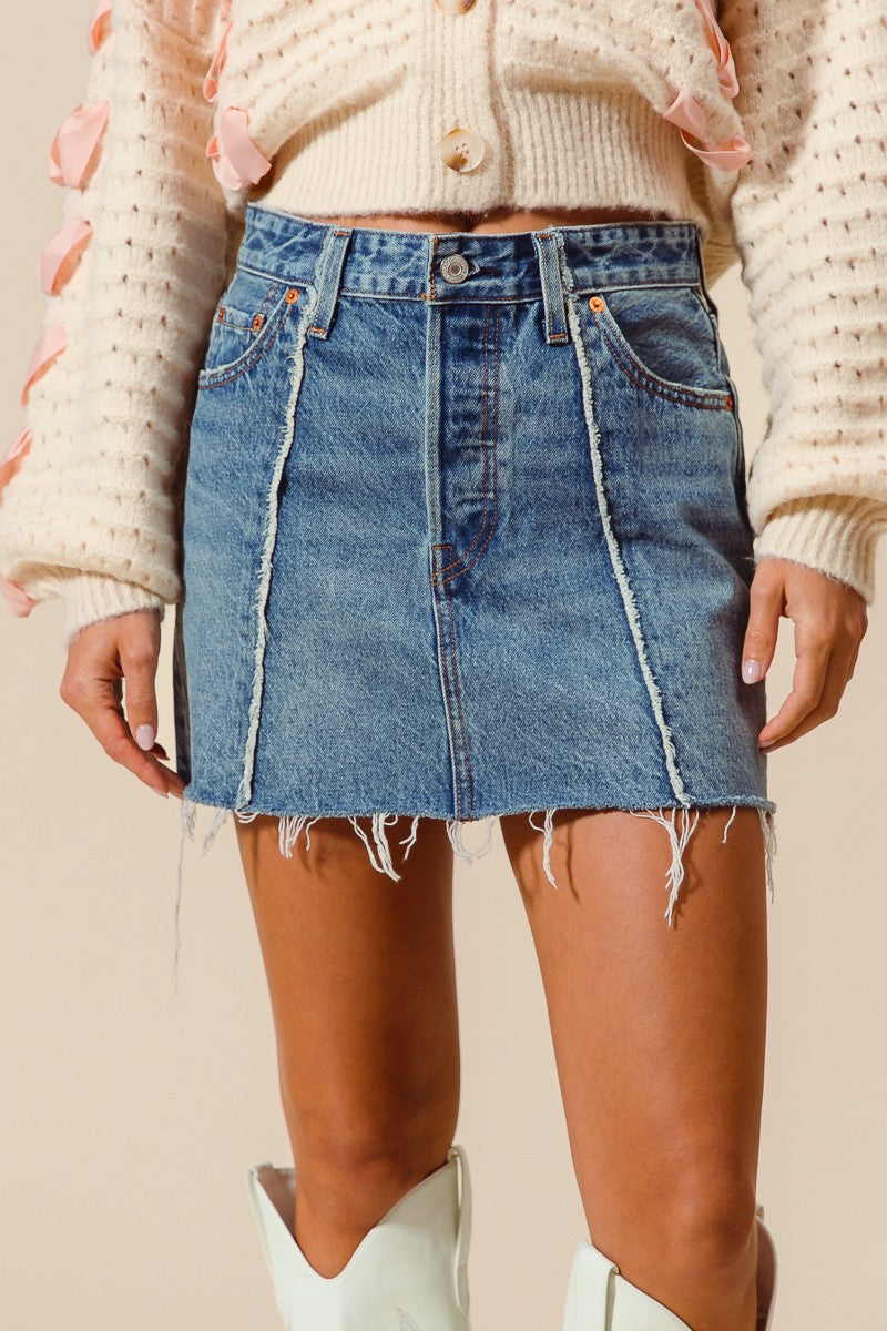 Denim Frayed hem Skirt
