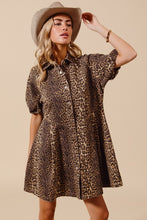 Load image into Gallery viewer, Leopard Denim Shirt Dress
