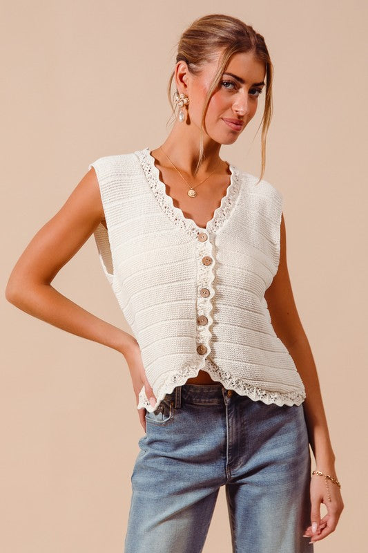 Buttoned Front Knitted Sweater