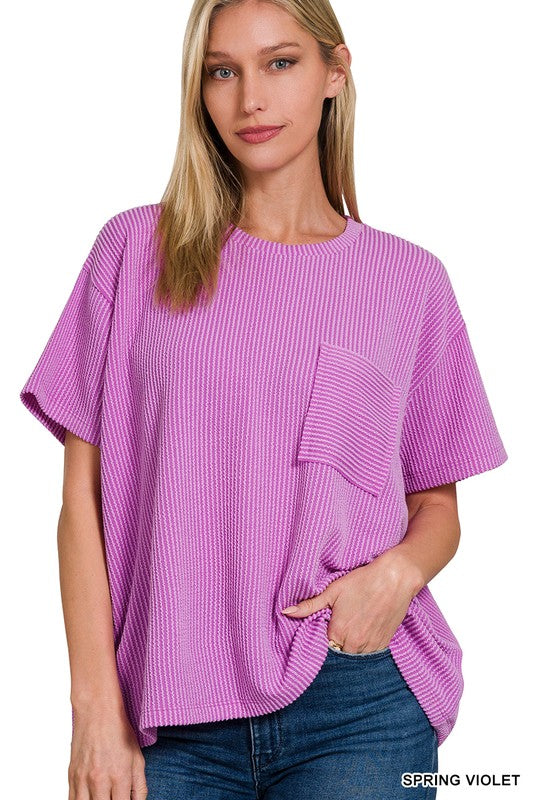 Corded Rib Front Pocket Top