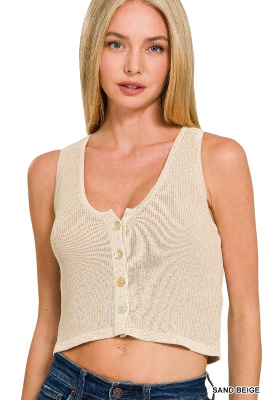 Button-Up Cropped Sweater Vest