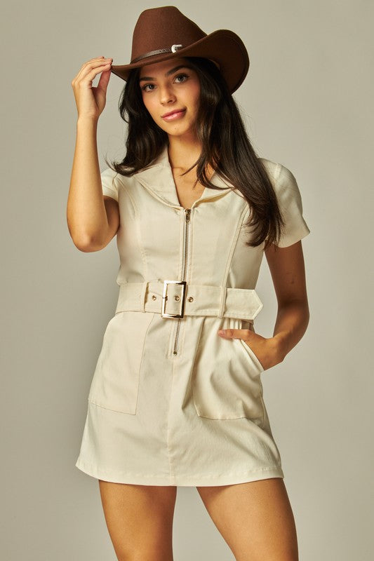 Belted Stretch Mini Dress