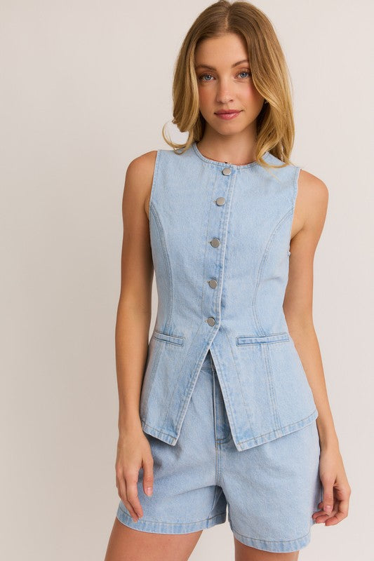 Button Front Denim Top
