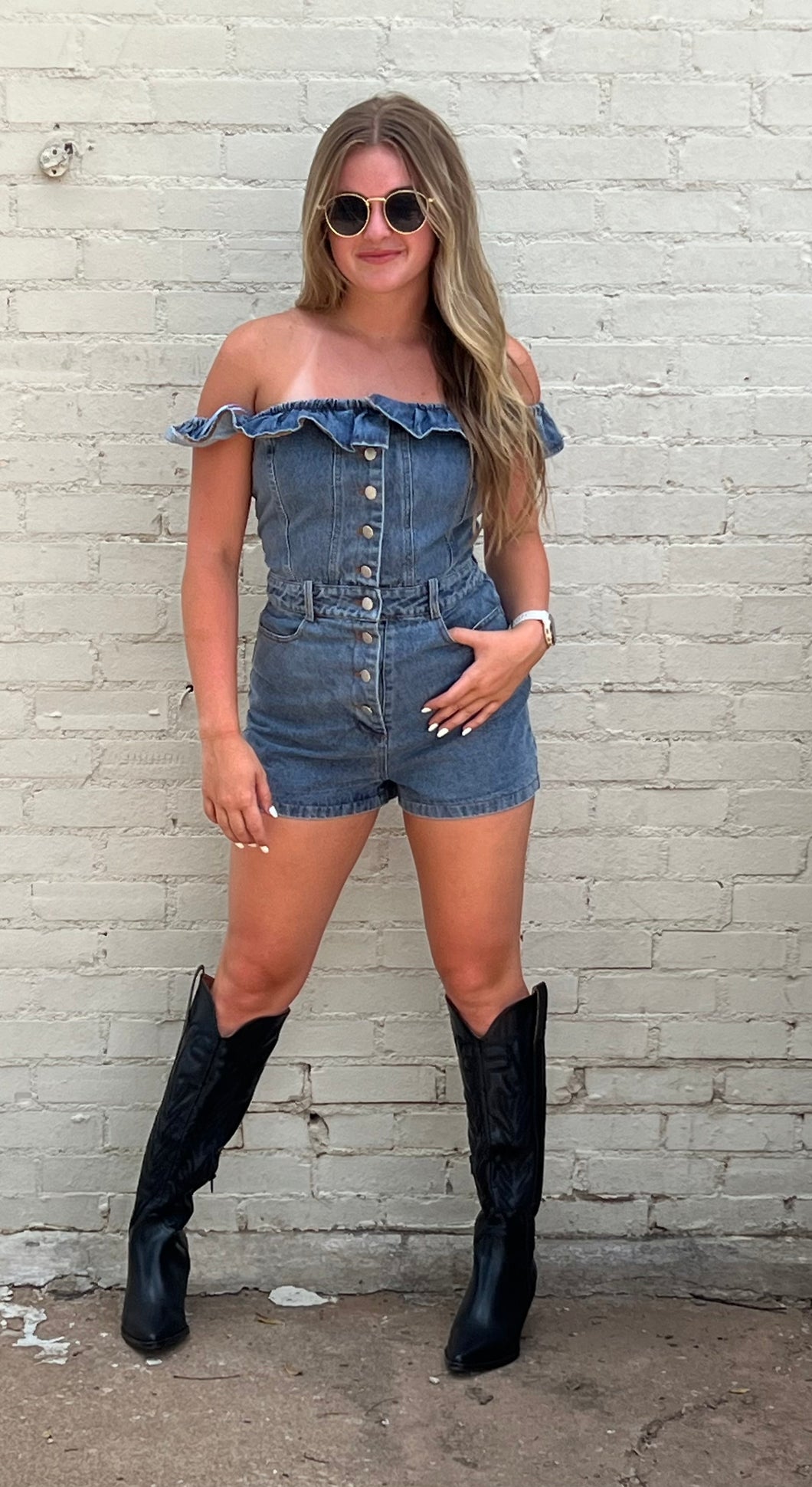 Ruffled Off the Shoulder Romper
